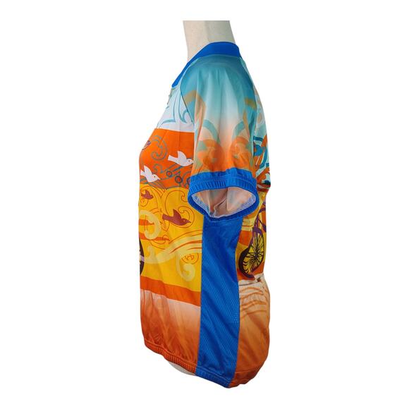 83 Sportswear Orange Blue Girl On Bike Cycling Jersey Top Shirt Full Zip XL - Picture 4 of 5